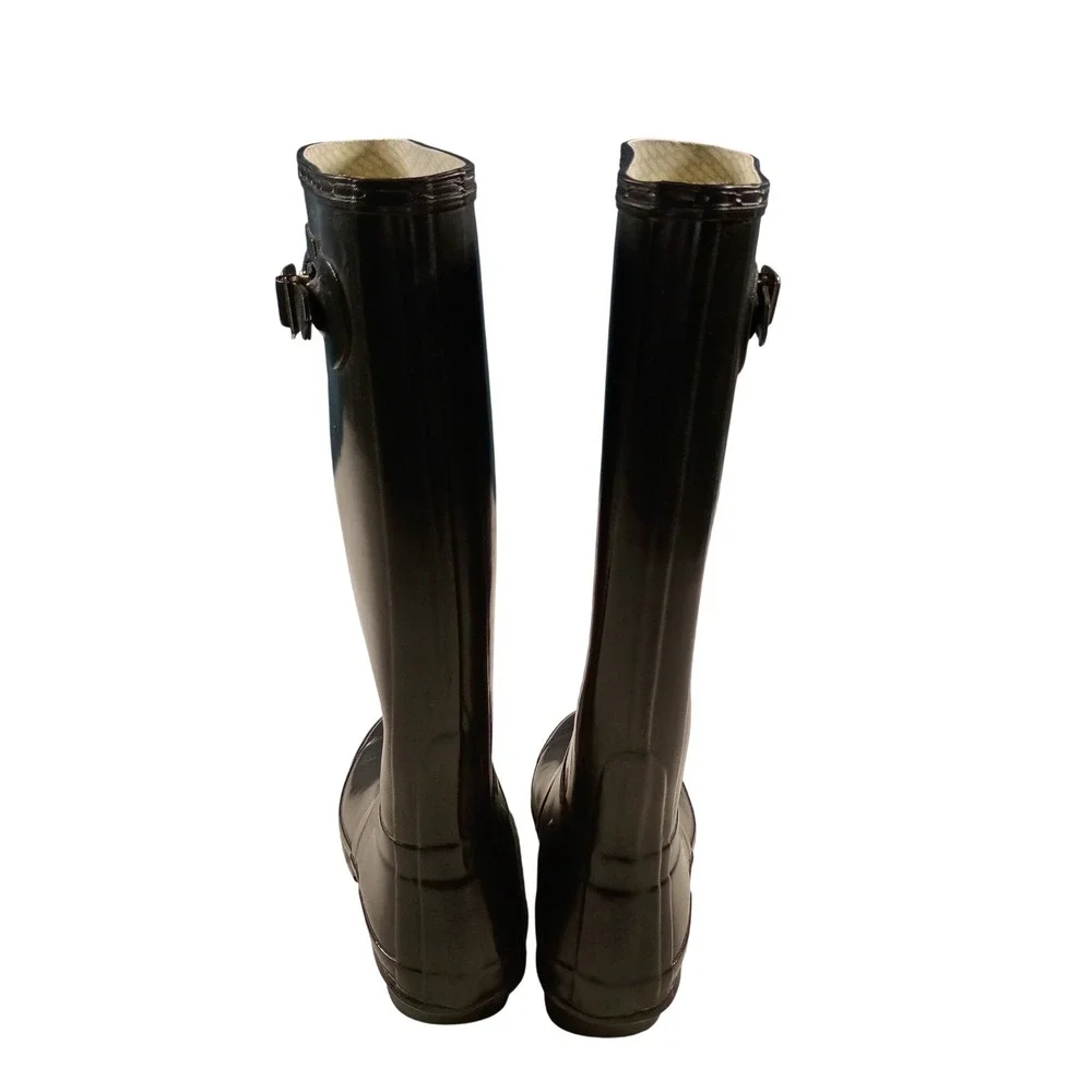 Hunter Original Tall Rain Boots Women Size 8 Black Glossy Waterproof Buckle